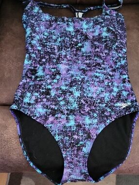 Speedo Purple and Turquoise Abstract One-Piece Swimsuit